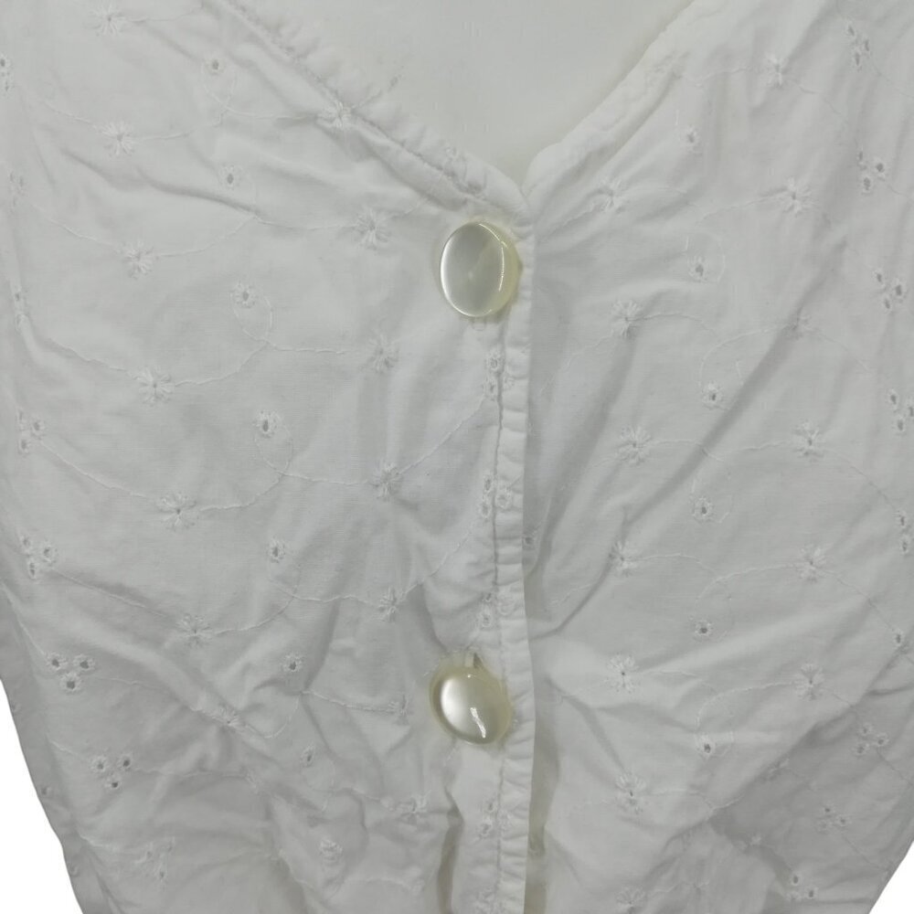 Vintage Stefano Cropped Eyelet Lace Tie Front Short Sleeve Blouse Size M Top 90s - Picture 8 of 11